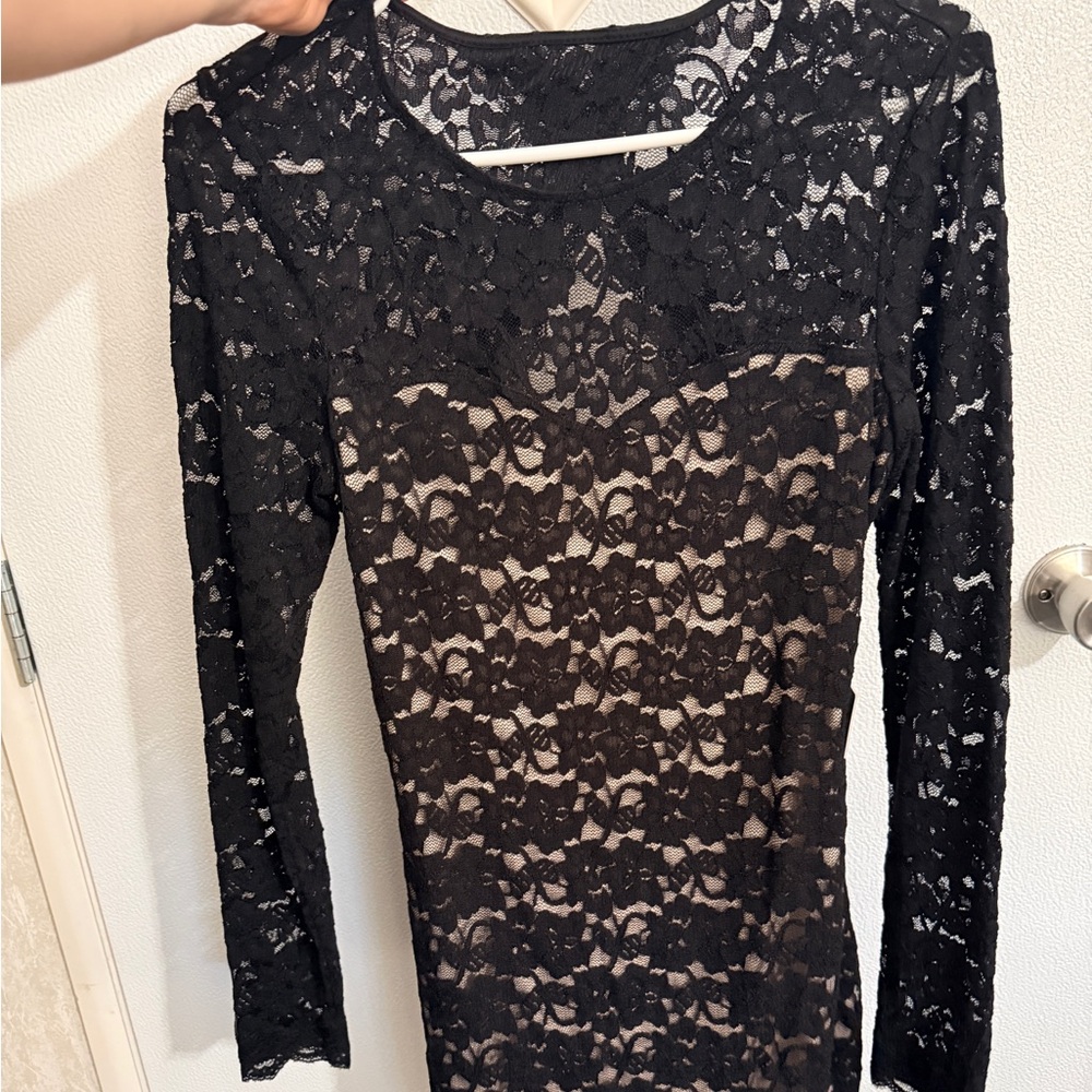 Express Black Lace Long Sleeve Mini Dress